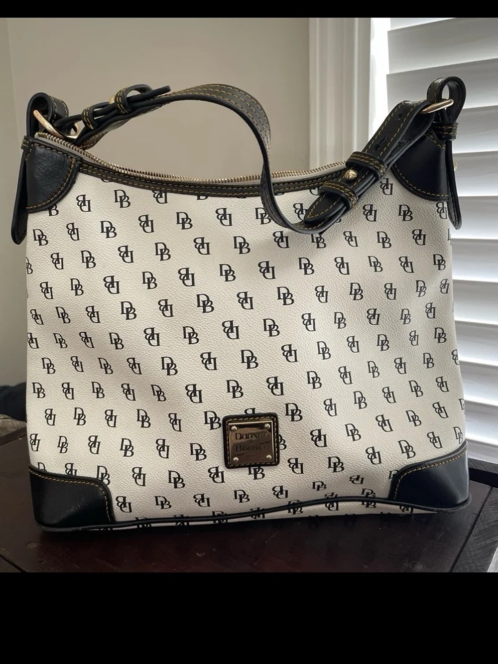 Dooney & Bourke White Logo Shoulder Bag with Black Trim